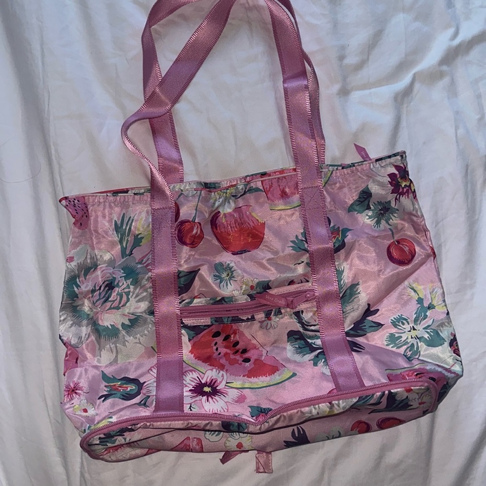 Vera Bradley Packable Bag-Pink with a Floral/Fruit Print